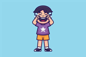 Cute boy crying cartoon character illustration