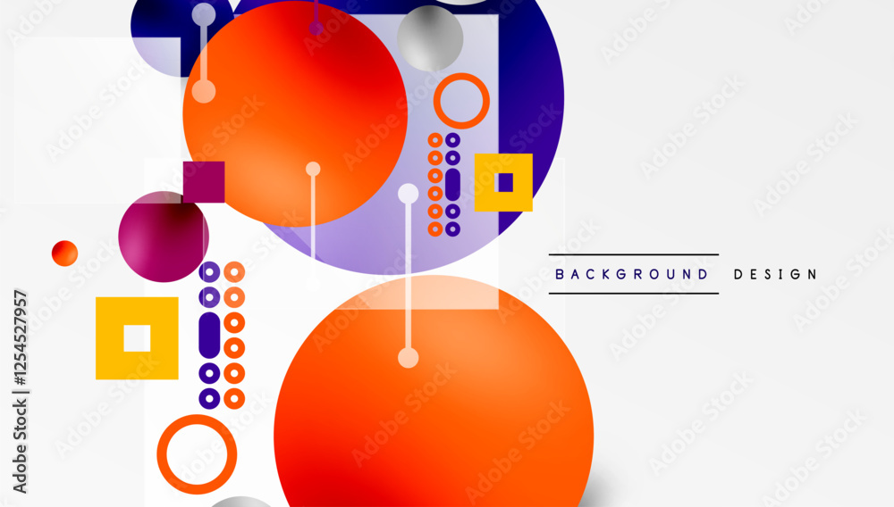 Aufkleber Minimalistic abstract vector design, layered geometric shapes circles, squares, and triangles with soft pastel gradients and semi-transparent effects. Perfect for contemporary use