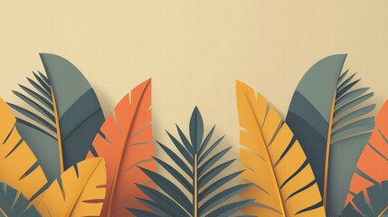 Vibrant Stylized Leaves in Warm Autumn Colors Against Soft Beige Background for Nature-themed Designs and Illustrations