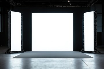 Bright blank backdrop, trade show booth, exhibition hall, event