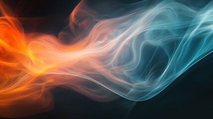 Obraz premium Dynamic interplay of fiery orange and cool blue abstract smoke creating a mesmerizing gradient