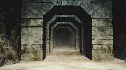 Obraz premium Mysterious stone passageway leading into darkness. A sense of ancient history and mystery permeates this long corridor.