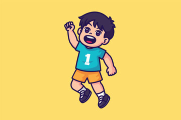 Cute happy kid jump cartoon character illustration
