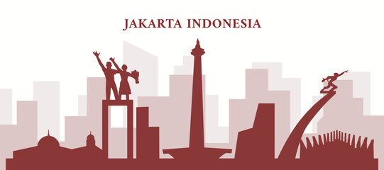 Indonesia Jakarta Skyline Silhouette Illustration