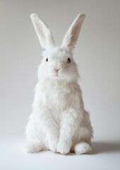 Obraz premium Adorable White Easter Bunny Sitting Upright with Fluffy Fur and Perked Ears on transparent background