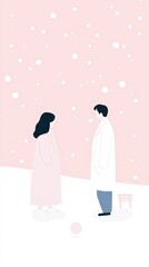 Obraz premium Couple conversing snowy scene, winter romance illustration, website banner