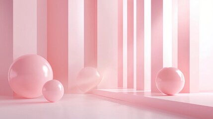 Serene Pink Spheres in a Minimalist Space a Harmonious Blend of Softness and Modern Design