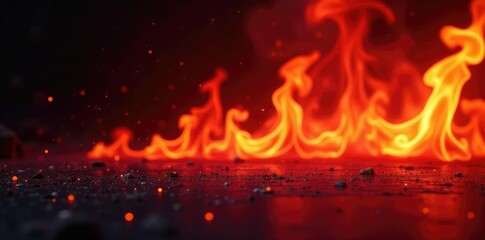 Fuoco rosso arroccato su una superficie scura, light, intense, flames