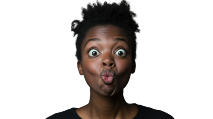 Young woman making funny face with transparent background