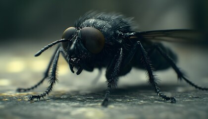 Fototapeta premium Macro photograph of a black fly with detailed features