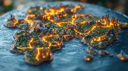 Fototapeta premium A glowing digital map of interconnected cities across the world, showcasing global connectivity.