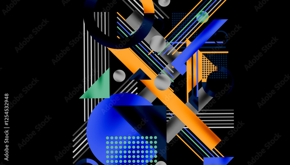 Poster circles, triangles, squares, rings and lines with shadow effect