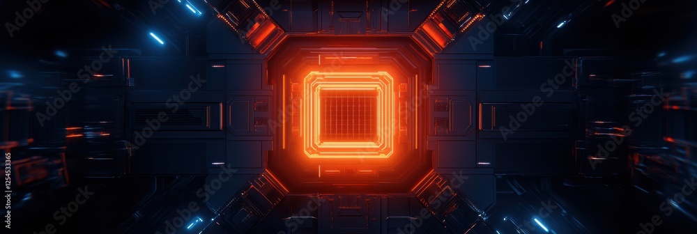 Aufkleber microchip technology showcased within futuristic digital environment featuring glowing orange lights