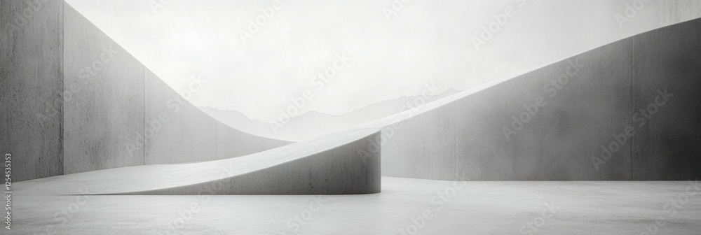 Leinwandbilder Exploration of minimalist concrete design in a modern architectural space showcasing dynamic lines and soft curves. Generative AI
