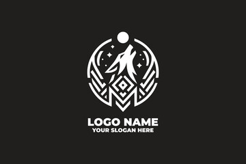Howling wolf logo with symmetrical patterns