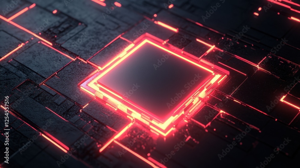 Fototapete Microchip design with glowing edges on a dark digital background showcasing advanced technology and innovation. Generative AI