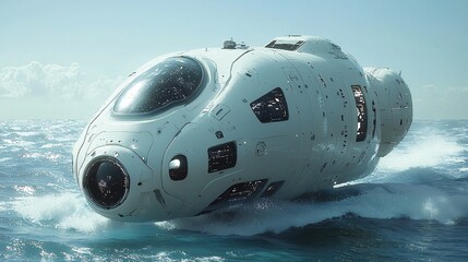 Futuristic Submarine Exploring Ocean Depths in Serene Waters