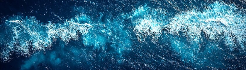 Aerial View of Vibrant Blue Ocean Waves Crashing with White Foam
