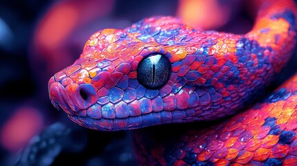 Abstract animal Viper snake portrait with colorful paint on skin and scales, Bright color, gradient background