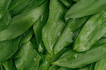 Fototapeta premium A close-up view of lush, green lawn grass with morning dew, showcasing vibrant color and fresh texture.
