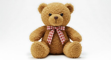 Obraz premium Cute Teddy Bear with Red Checkered Bow Tie Sitting Isolated