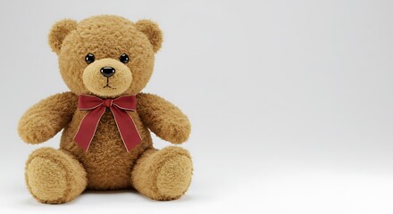 Obraz premium Cute Teddy Bear with Red Bow Sitting on White Background