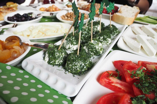 Festive table laden with fresh appetizers during a gathering