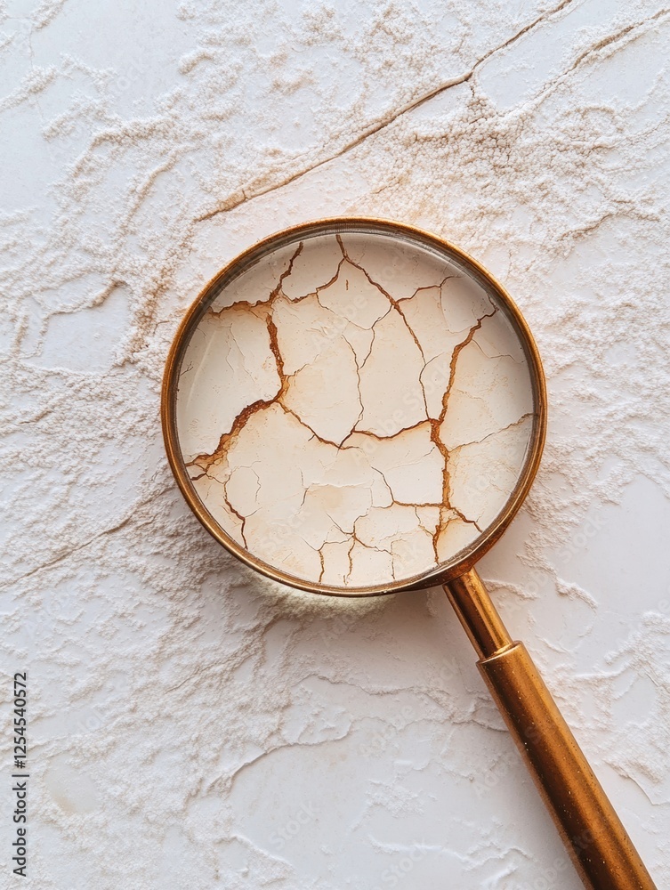 Fototapete Magnifying glass revealing dry and flaky skin patterns with a focus on texture details and surface irregularities. Generative AI