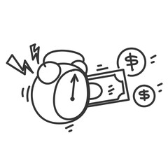 doodle money and alarm clock illustration icon