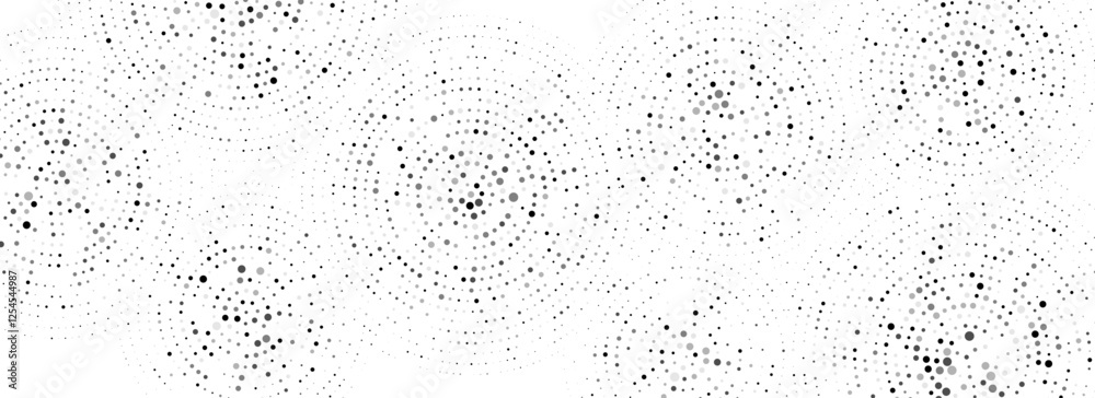 Poster black dotted concentric circle pattern. radial halftone abstract drop wallpaper. rippled sound wave 