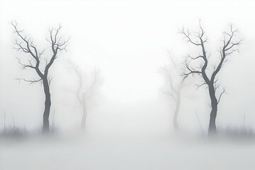 Fototapeta premium Misty Morning, Bare Trees, 3D Illustration