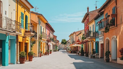 Obraz premium Charming Colorful Street in Quaint European Village on Sunny Day