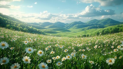 Serene Mountain Meadow with Daisies