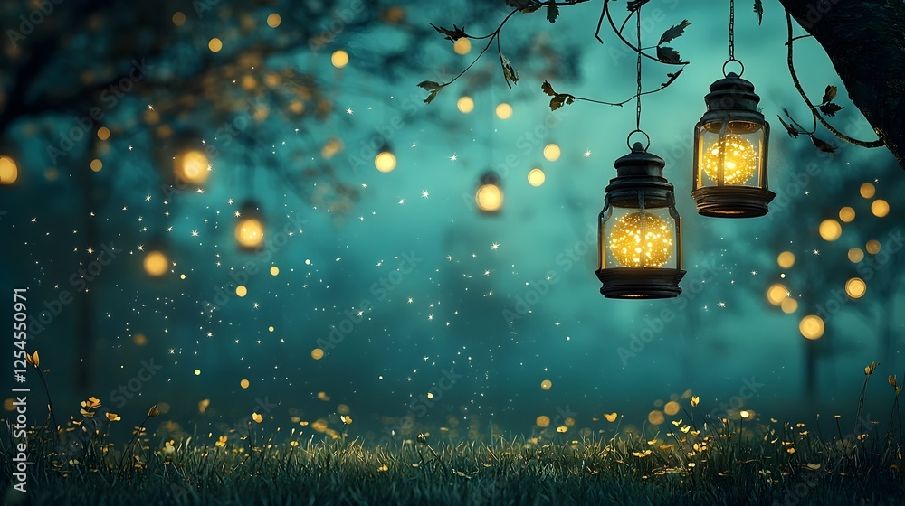 Aufkleber enchanted forest scene with floating orbs of light sparkling fairy dust and a glowing ethereal atmos