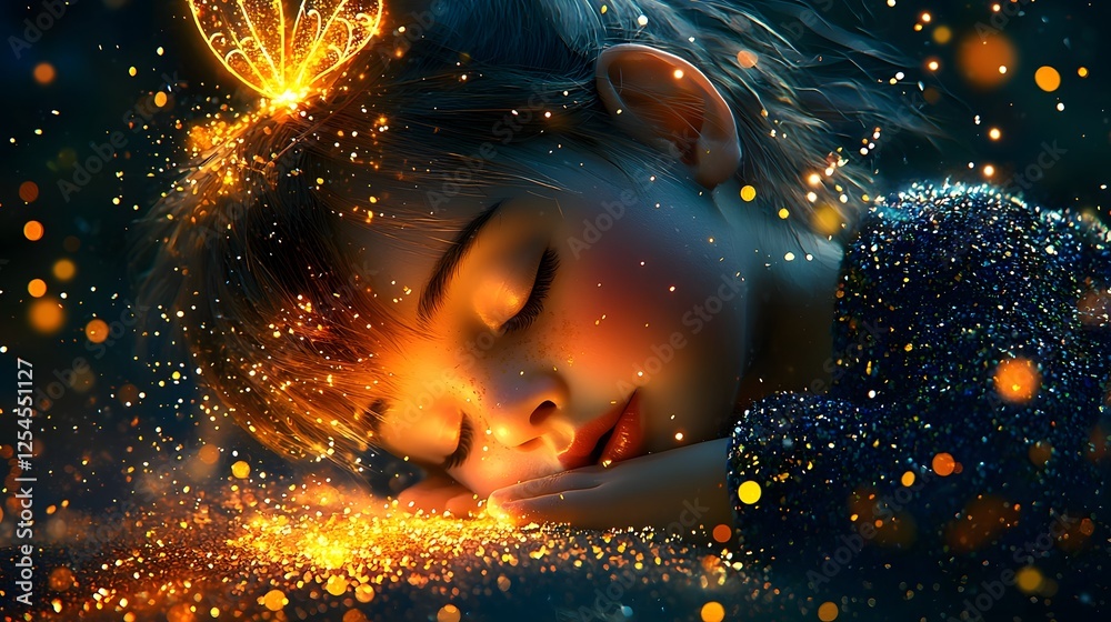 Aufkleber enchanting image of a tiny ethereal fairy with shimmering wings delicately sprinkling golden glimmer