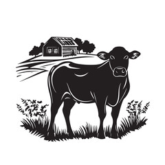 Silhouette of a Farm Cow - Vector Illustration
