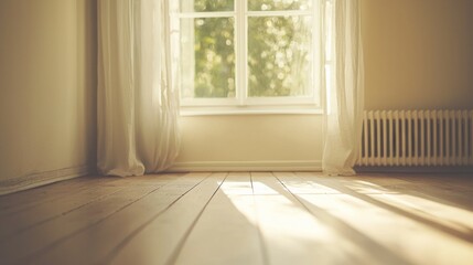 Obraz premium Bright and Airy Room with Wooden Floor and Natural Light Streaming In