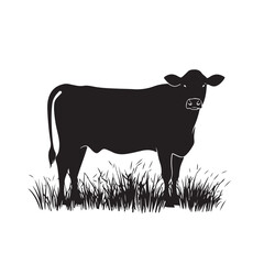 Silhouette of a Cow with Grass for Logo Concept - Vector Illustration