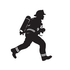 Silhouette of a Firefighter Running - Vector Illustration