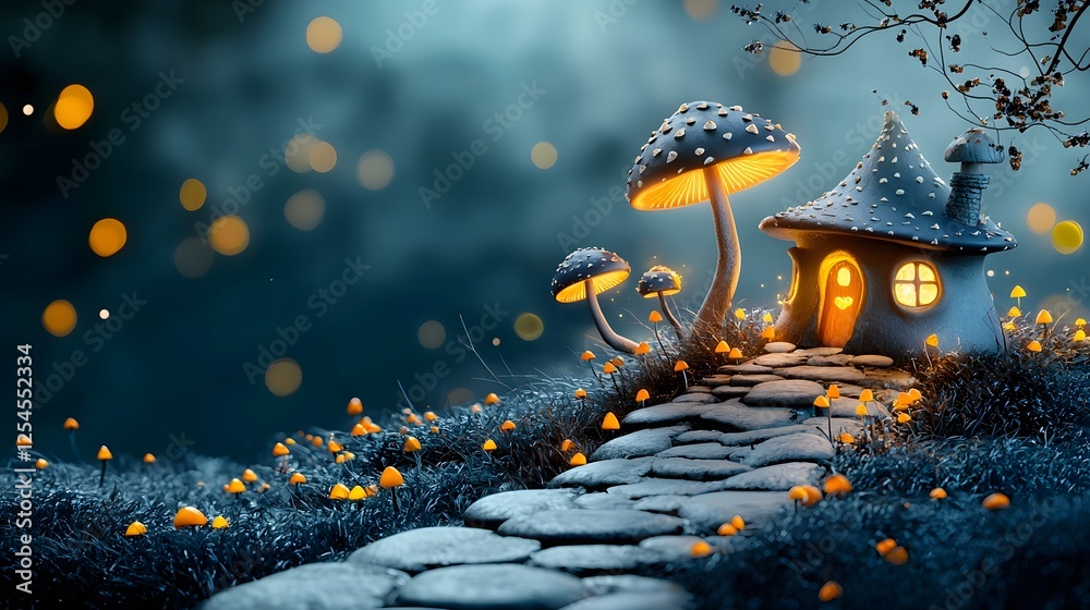 Aufkleber magical forest path with glowing mushrooms guiding the way to an enchanting and mysterious destinati