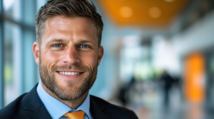 Fototapeta premium Smiling confident business professional in a formal corporate portrait showing leadership success and ambition