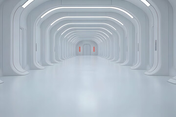 Naklejka premium Futuristic White Corridor 3D Render