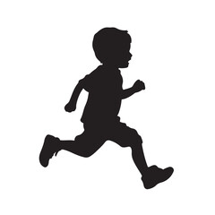 Silhouette of a Little Boy Running in Profile - Vector Illustration