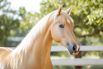 Obraz premium Golden mane horse gazes serenely, highlighting beauty and grace