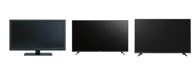 Large Modern Black TV Isolated with Shadow on Transparent Background, PNG File
