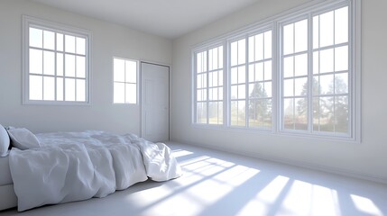 Fototapeta premium empty minimalist bedroom with white walls 