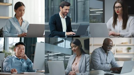 A diverse team engages in focused tasks using laptops in a bright, contemporary office setting. Various individuals contribute to collaborative efforts in a professional environment. - Powered by Adobe