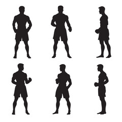 Set of Kickboxing Fighter Silhouettes - Vector Illustration