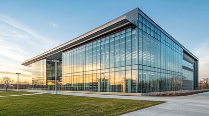 Obraz premium Modern Glass Building at Sunset