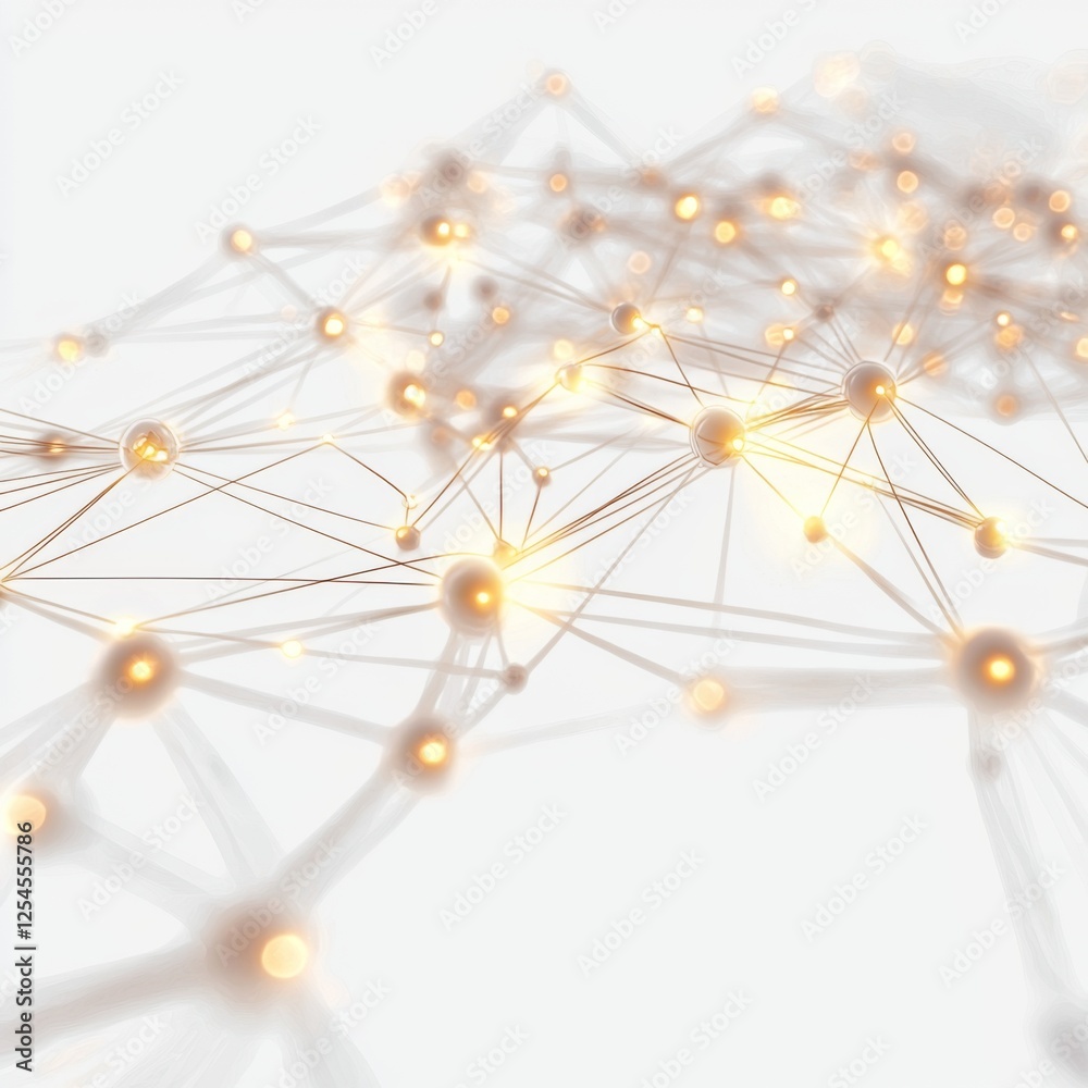 Wall mural abstract digital network background with glowing nodes and connections on a light backdrop